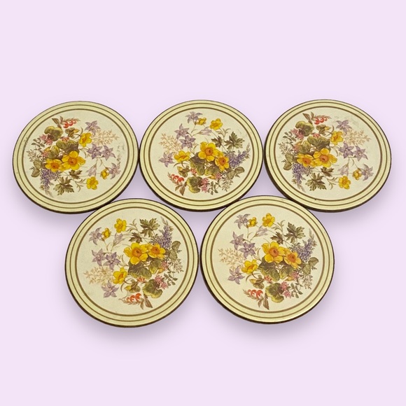 Pimpernel Other - Vintage Pimpernel Round Floral Cork Backed Coasters Set of 5 Made in England